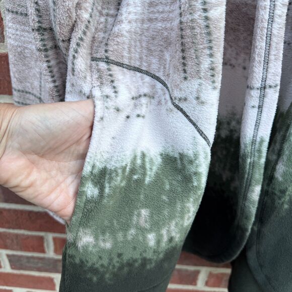 Cuddl Duds Hooded Fleece Cardigan Jacket 2X Tan Green Open Front Thumb Holes - Picture 4 of 10